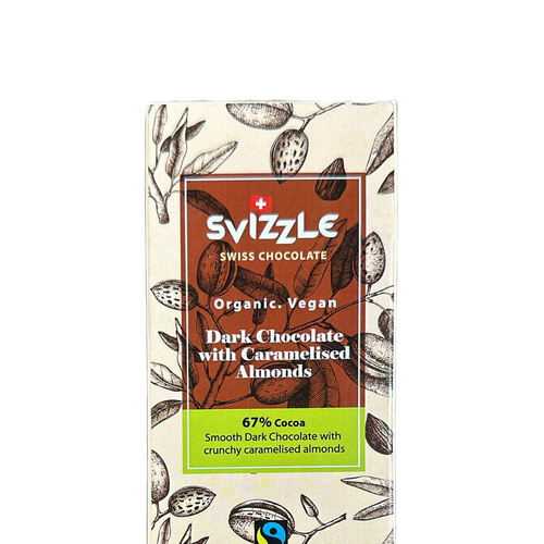 Organic Vegan Dark chocolate with caramelised almonds