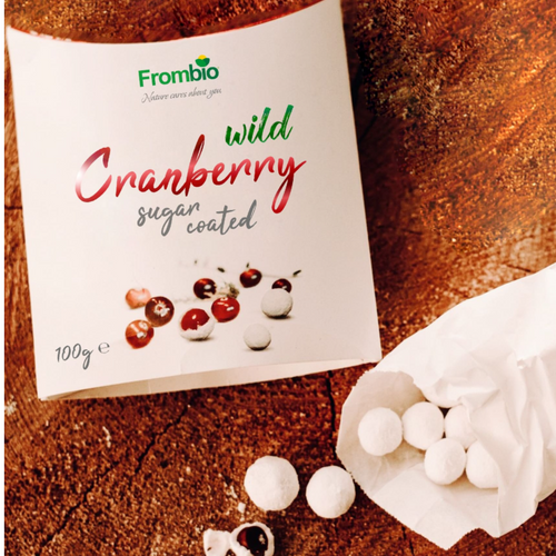 Fresh wild cranberry in sugar powder